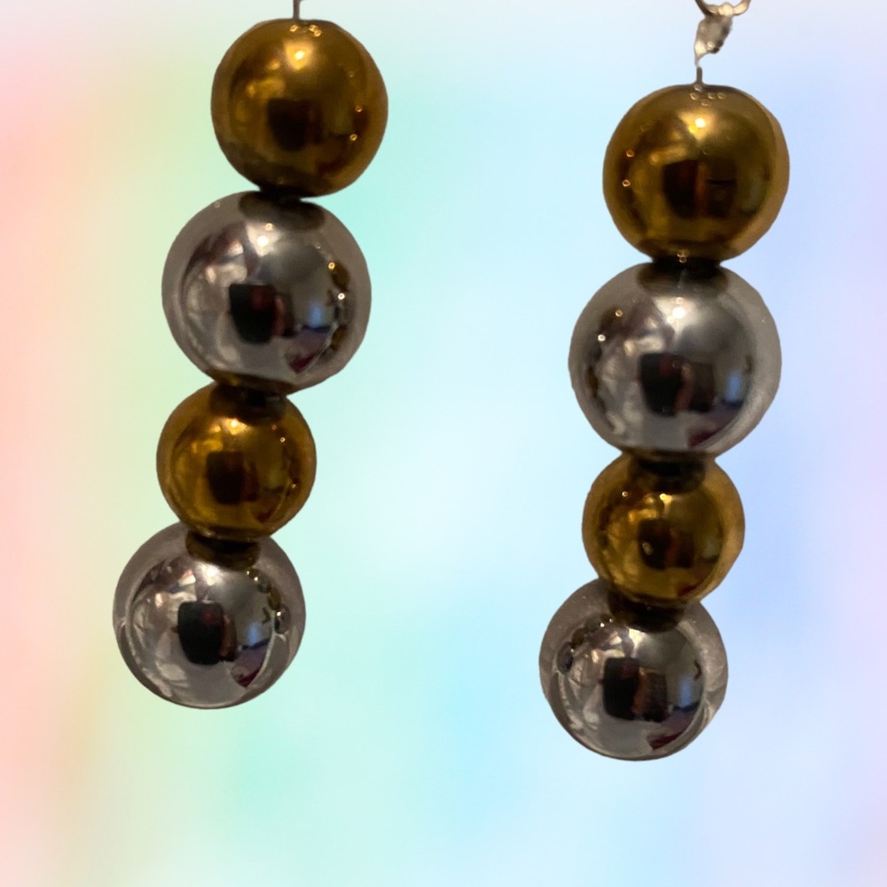 Hand Crafted Earrings Gold & Silver Mirror Ball Dangle Glass Party Pierced - Picture 6 of 9